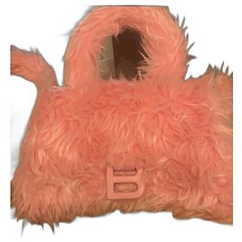 Balenciaga Hourglass pink fur handbag Pink