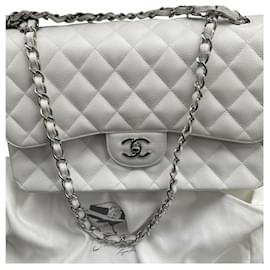Chanel-Chanel Jumbo Line Flap Bag Bolso de hombro de caviar-Blanco