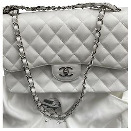 Chanel Jumbo Line Flap Bag Bolsa de ombro caviar Branco
