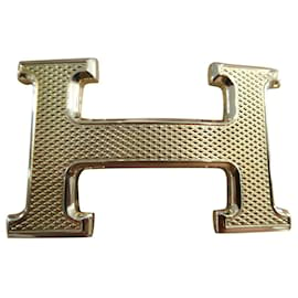 Hermès-boucle de ceinture hermès acier doré guillochée-Bijouterie dorée