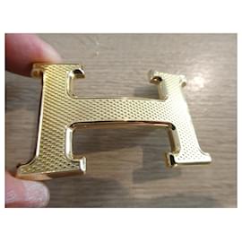 Hermès-hermes belt buckle golden steel guilloché-Gold hardware