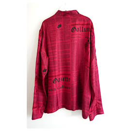 John Galliano-John Galliano Red Silk Newsprint Shirt-Red