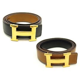 Hermès HERMES GÜRTELSCHNALLE H GOLD WENDEGLIEDER 32 MM 90 SCHWARZER LEDERGÜRTEL Andere