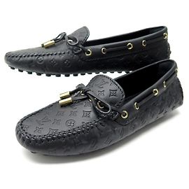 NEUF CHAUSSURES LOUIS VUITTON GLORIA CUIR MONOGRAM 1A6587 37 MOCASSINS NOIR Noir