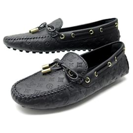 Louis Vuitton-NEW LOUIS VUITTON GLORIA LEATHER MONOGRAM SHOES 1a6587 37 BLACK LOAFERS-Black