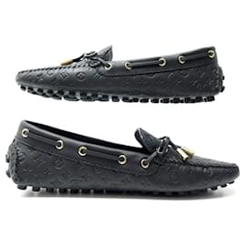 Louis Vuitton-NEW LOUIS VUITTON GLORIA LEATHER MONOGRAM SHOES 1a6587 37 BLACK LOAFERS-Black