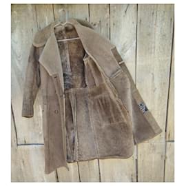 Autre Marque-manteau vintage en shearling, parfait état-Marron clair