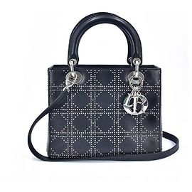 Lambskin Studded Cannage Medium Lady Dior Black