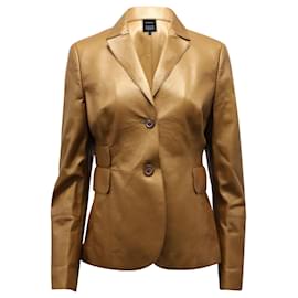 Akris-Akris Long Sleeve Blazer in Camel Leather-Other,Yellow