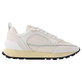 Balmain-Racer-Velvet,Nylon&Mesh in White Leather-White