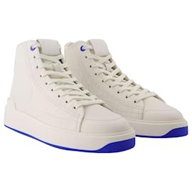 Balmain-B Court High Top-Calf Embossed Monogram in White Leather-White