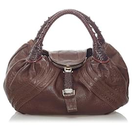 Fendi-Spy Leather Hobo Bag-Brown