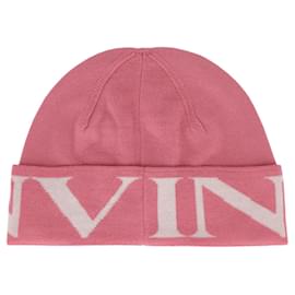 Lanvin-Lanvin Folded Logo Wool Beanie-Pink