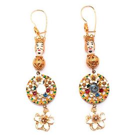 Dolce & Gabbana Boucles d'oreilles dorées poupée Pupi et roue de charrette Doré Métallisé