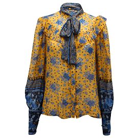 Ulla Johnson Bluse mit Schluppenschleife aus Baumwolle mit gelbem Aufdruck Andere