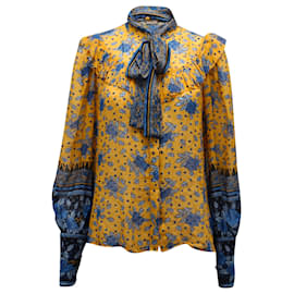 Ulla Johnson-Ulla Johnson Pussy Bow Blouse in Yellow Print Cotton-Other