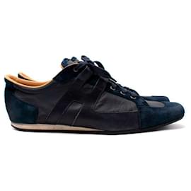 Hermès-Hermes Navy Suede & Leather Low-Top Lace-Up Sneakers-Blue