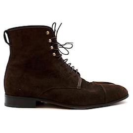 Salvatore Ferragamo-Brown Suede Lace-Up Ankle Boots-Brown,Beige