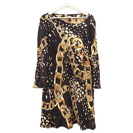 Marina Rinaldi silk printed dress size 27 L + XL Black Beige Golden