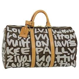 Louis Vuitton-LOUIS VUITTON Graffiti con monogramma Keepall 50 Borsa Boston Bianca M92197 auth 30516alla-Bianco,Monogramma