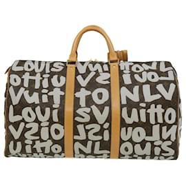 Louis Vuitton-LOUIS VUITTON Monograma grafiti Keepall 50 Bolso Boston Blanco M92197 autenticación 30516EN-Blanco,Monograma