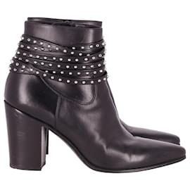 Saint Laurent-Saint Laurent Studded Ankle Boots in Black Leather-Black