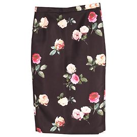 N°21 N.21 Jupe crayon mi-longue à fleurs en soie imprimée noire Noir