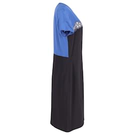 Stella Mc Cartney-Vestido recto bicolor de viscosa azul y negra de Stella Mccartney-Negro