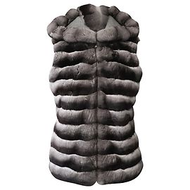 Chaleco sin mangas con capucha Loro Piana de piel de chinchilla gris Gris