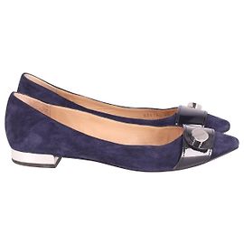 Emporio Armani Point-Toe Ballet Flats in Blue Suede Blue