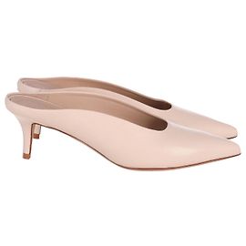 Theory Pointed Toe Low Heel Mules in Cream Leather White Cream