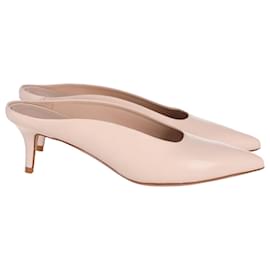 Theory-Theory Pointed Toe Low Heel Mules in Cream Leather-White,Cream