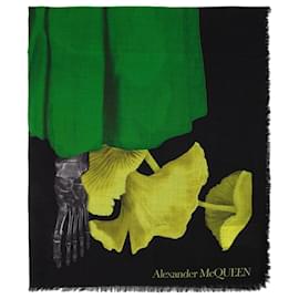 Alexander Mcqueen-Skeleton Mushroom Scarf in Black/Multi Wool-Multiple colors