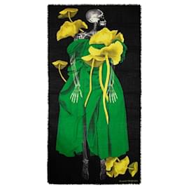 Alexander Mcqueen-Skeleton Mushroom Scarf in Black/Multi Wool-Multiple colors
