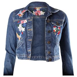 Maje Embroidered Jean Jacket in Blue Cotton Denim  Blue