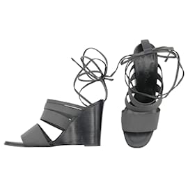 Hermès-Hermès sandals with black wood block heel and grey straps-Grey