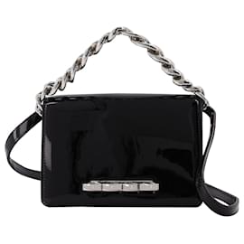 Alexander Mcqueen-Four Ring Mini Chain Bag in Black Patent Leather-Black
