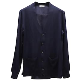 Valentino-Valentino Buttoned Cardigan in Navy Blue Wool Blend-Navy blue