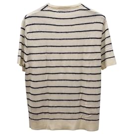 Neil Barrett-Neil Barrett Short Sleeve Knitted Stripe Shirt in White and Blue Wool-White