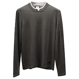 Armani-Armani Collezioni Sweater with White Accent Neckline in Gray Cashmere-Grey