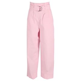 Ganni-Ganni Paperbag-Waist Ripstop Trousers in Pink Cotton-Pink