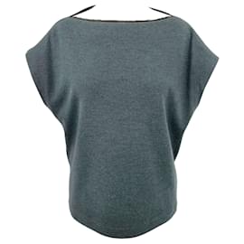 Fendi-Fendi top in green wool and leather with cap sleeves-Green