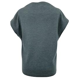 Fendi-Fendi top in green wool and leather with cap sleeves-Green