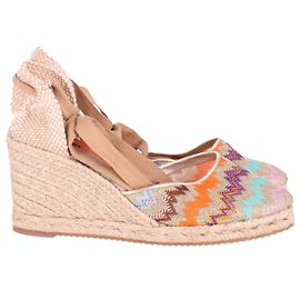 Espadrille Compensée Missoni Chevron en Toile Imprimée Multicolore Autre