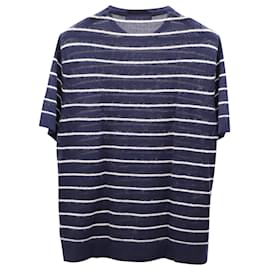 Neil Barrett-Neil Barrett Camisa manga curta de malha listrada em lã azul marinho e branco-Azul,Azul marinho
