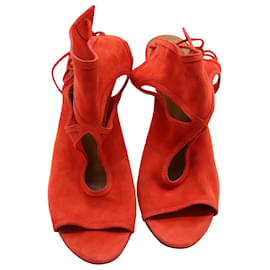 Aquazzura-Aquazzura Sexy Thing 105 Sandals in Red Suede-Red