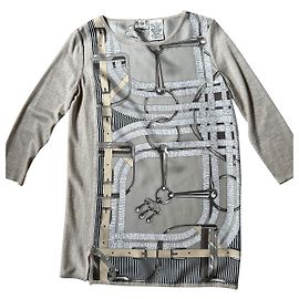 Tunique Hermès Twillaine Blanc Beige Gris Sable Crème Noisette Marron clair