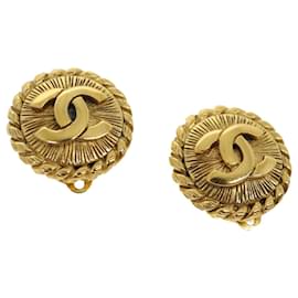 Chanel-CHANEL COCO Marque Boucle d'oreille métal Or CC Auth 30468A-Doré