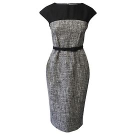 Vestido bainha Giambattista Valli Cap em Tweed Algodão Cinza Cinza