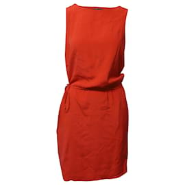Vince-Vince Sleeveless Drawstring Waist Sheath Dress in Red Viscose-Red